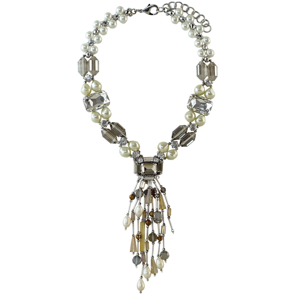 Cultured Pearls Necklace w/ Crystals & Pendant