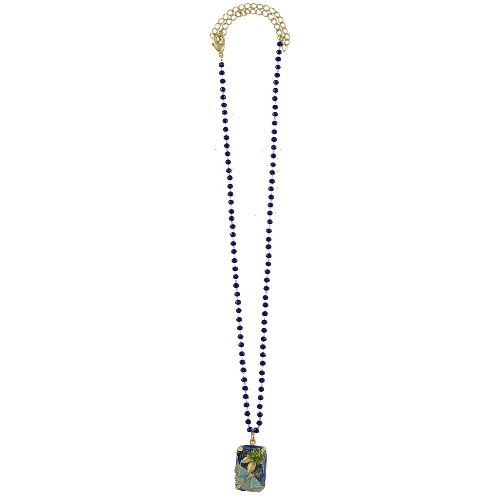 Blue Crystal Necklace w/ Flower & Butterfly