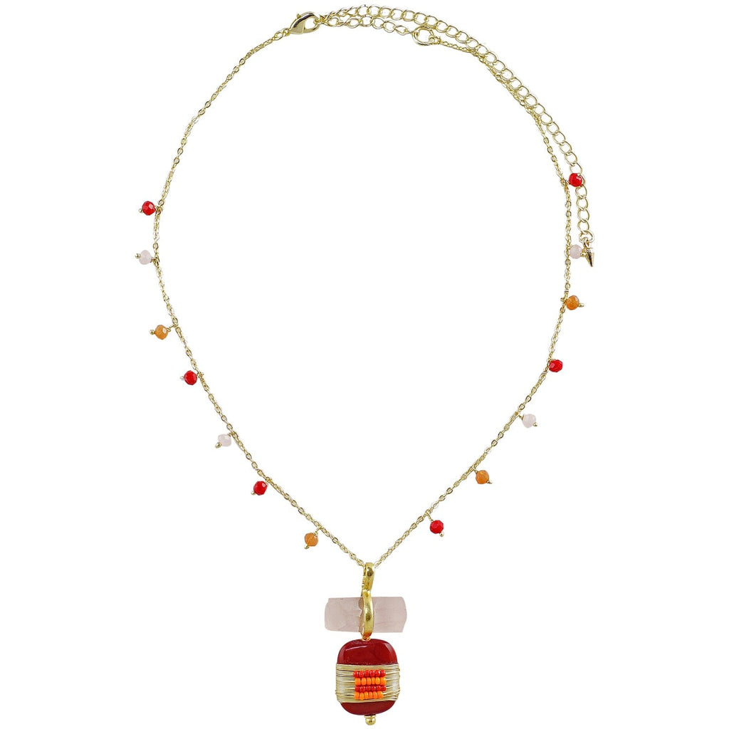 Golden Necklace w/ Red; Orange & Pink Stones