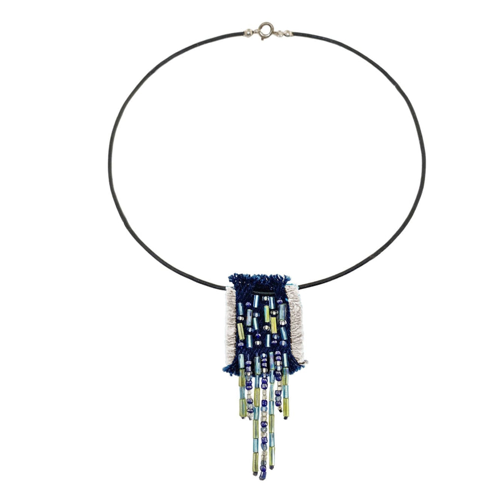 Black Necklace w/ White & Blue Pendant