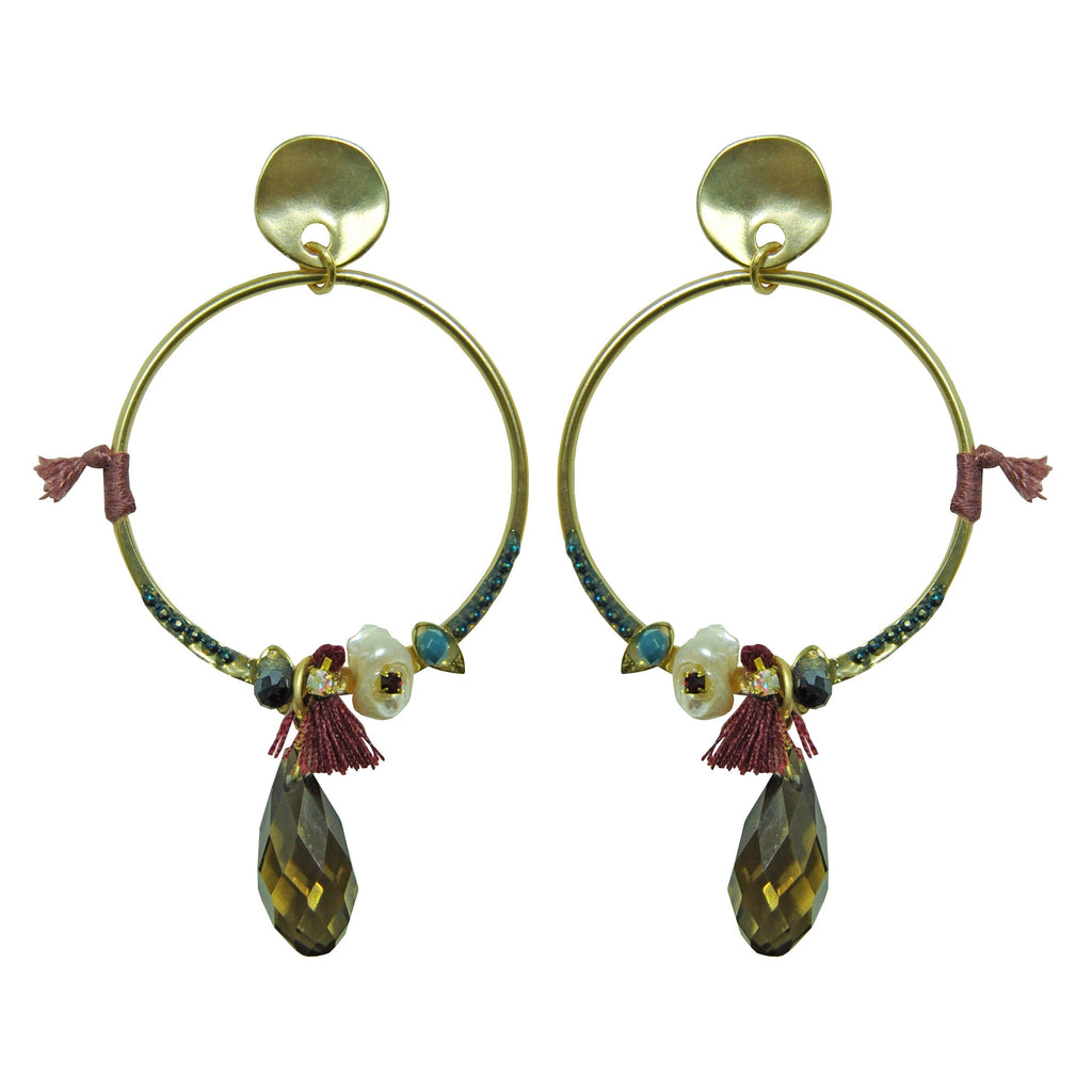 Golden Earrings w/ Tassel & Crystals