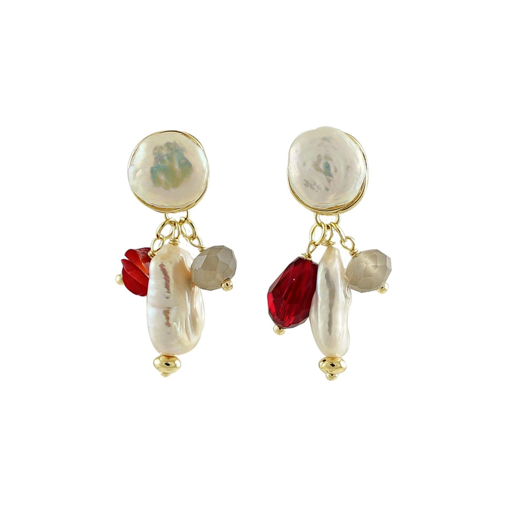 Golden Earrings w/ Fresh Water Pearls & Glass Crystals