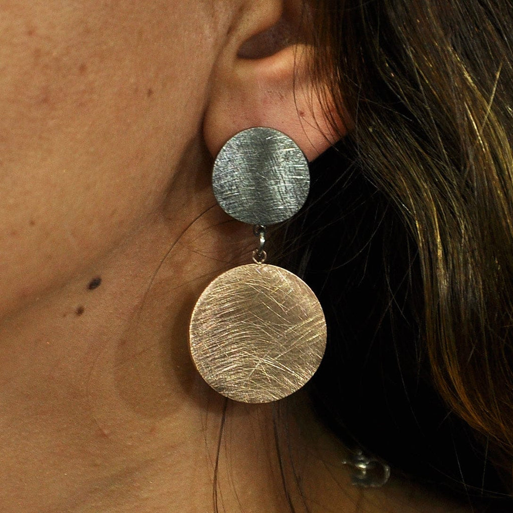 Silver & Copper Metal Earrings