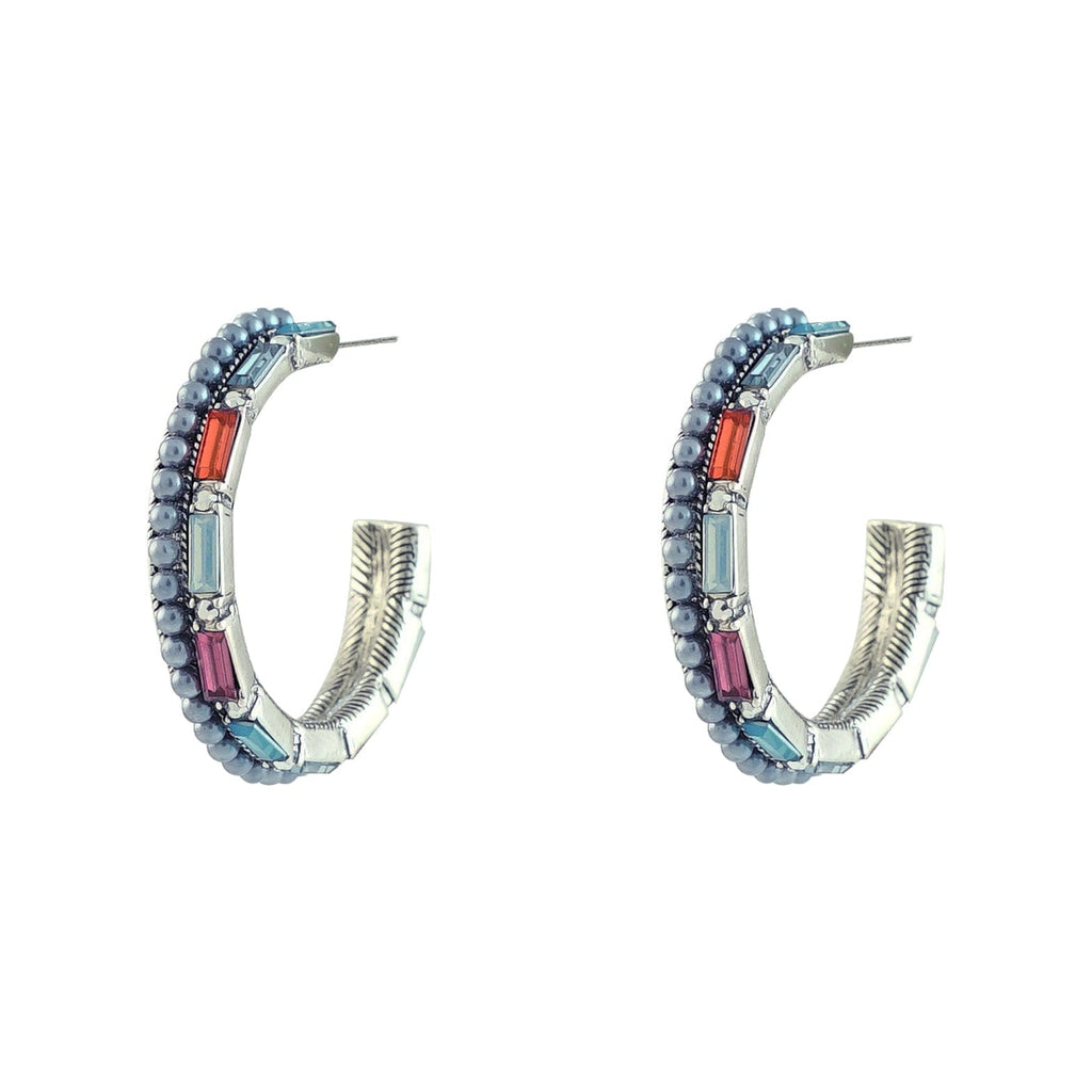 Multicolored Crystal Hoops w/ Cultured Pearls