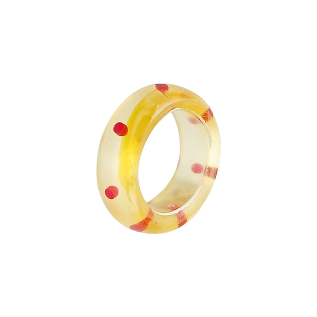 Yellow Resin Ring w/ Pink Dots