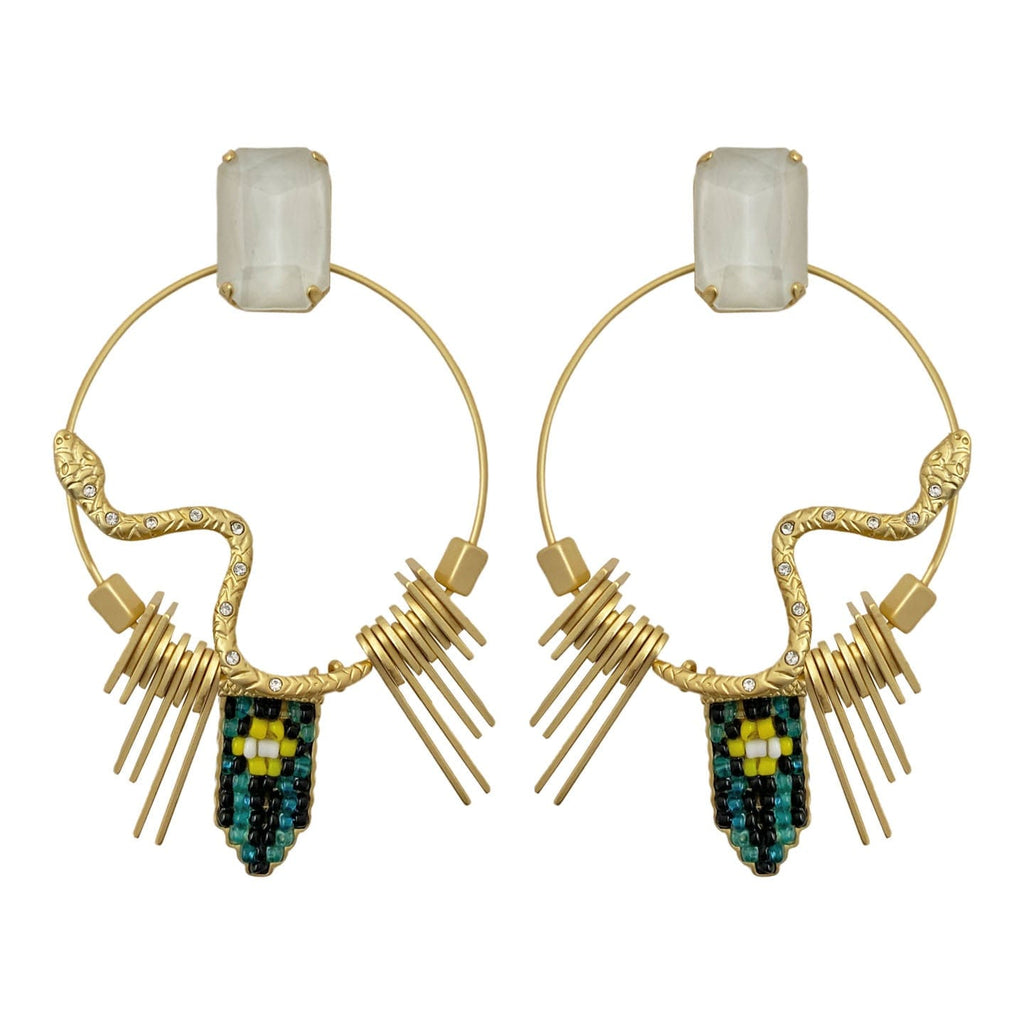 Golden Earrings w/ Crystal & Beads & Snake
