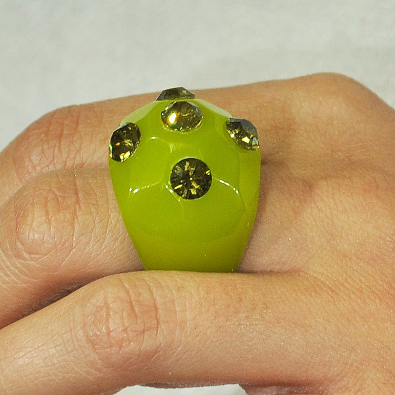 Green Resin Ring w/ Crystals