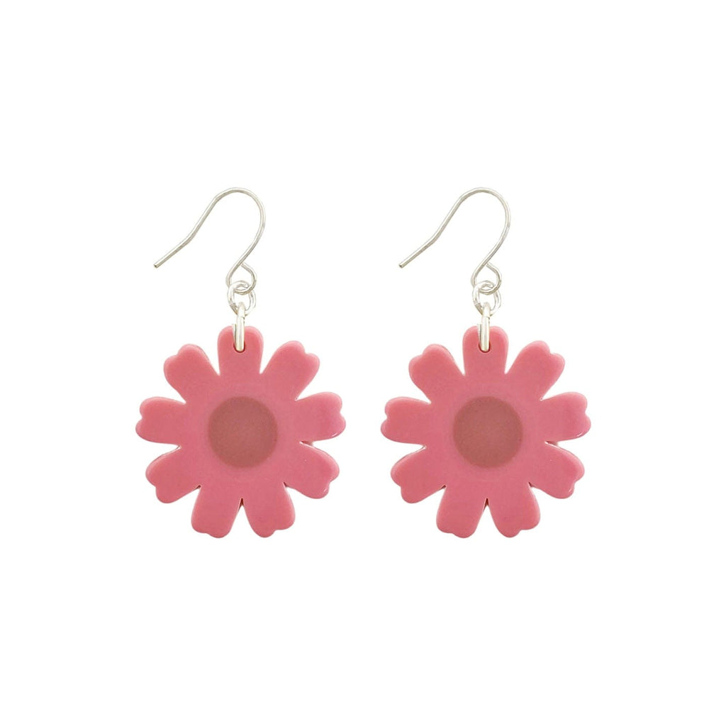 Silver Earrings w/ Pink Flower Resin