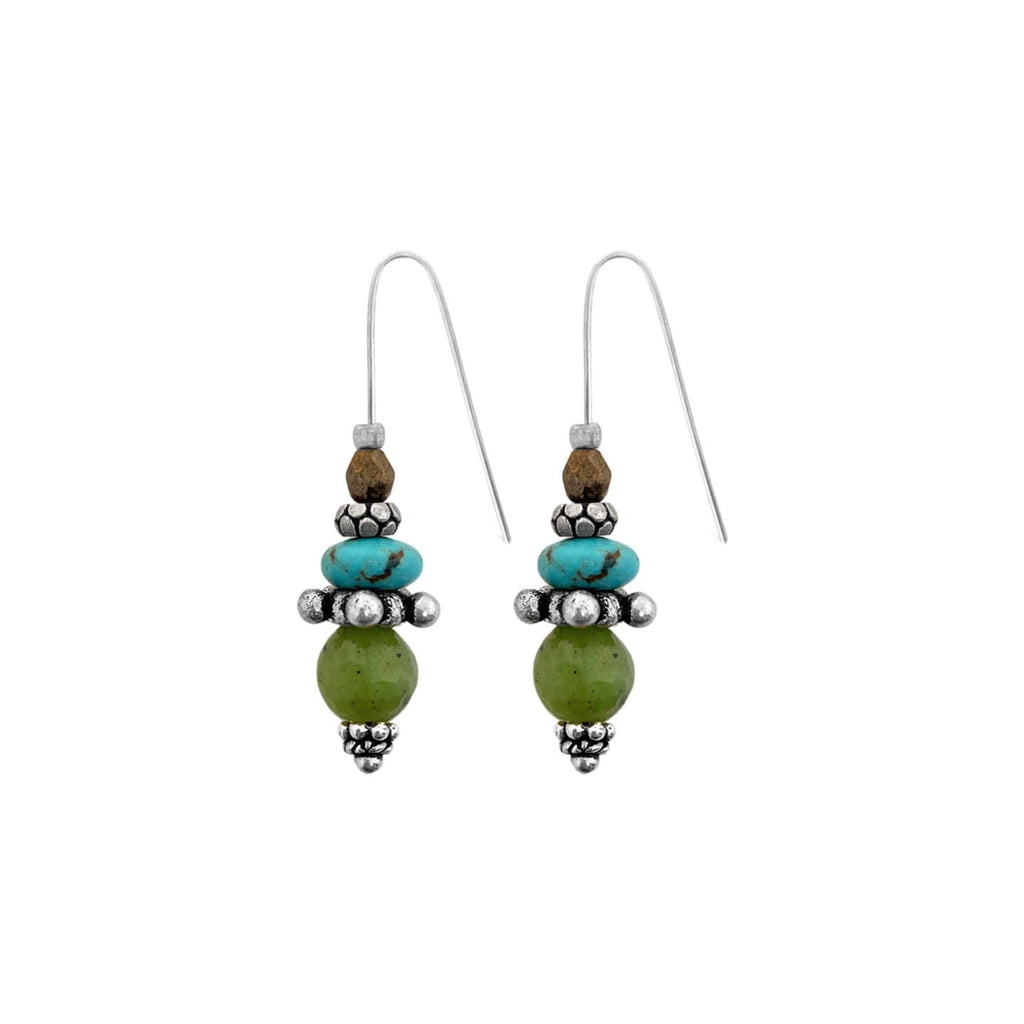 SIlver Earrings w/ Natural Stones & Glass Bead