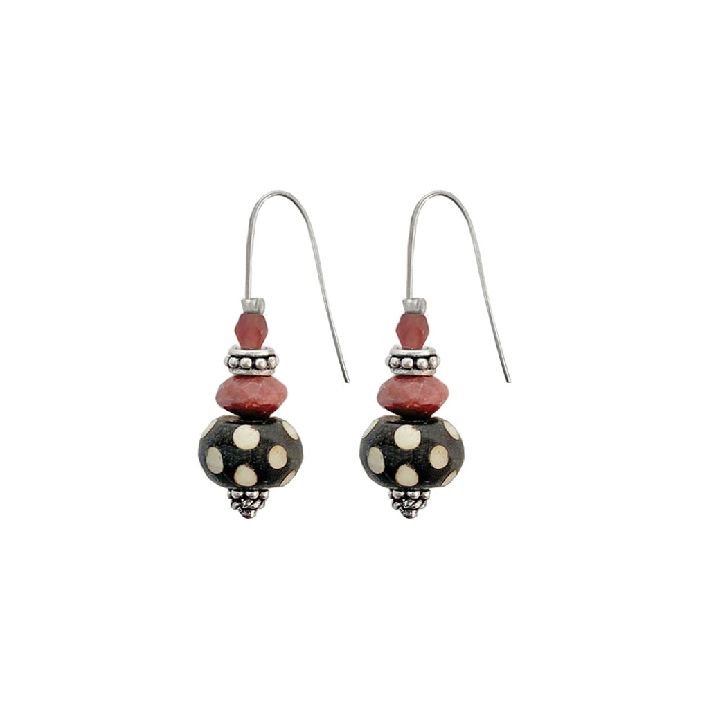 Silver Earrings w/ African Bead & Natural Stone & Glass Bead