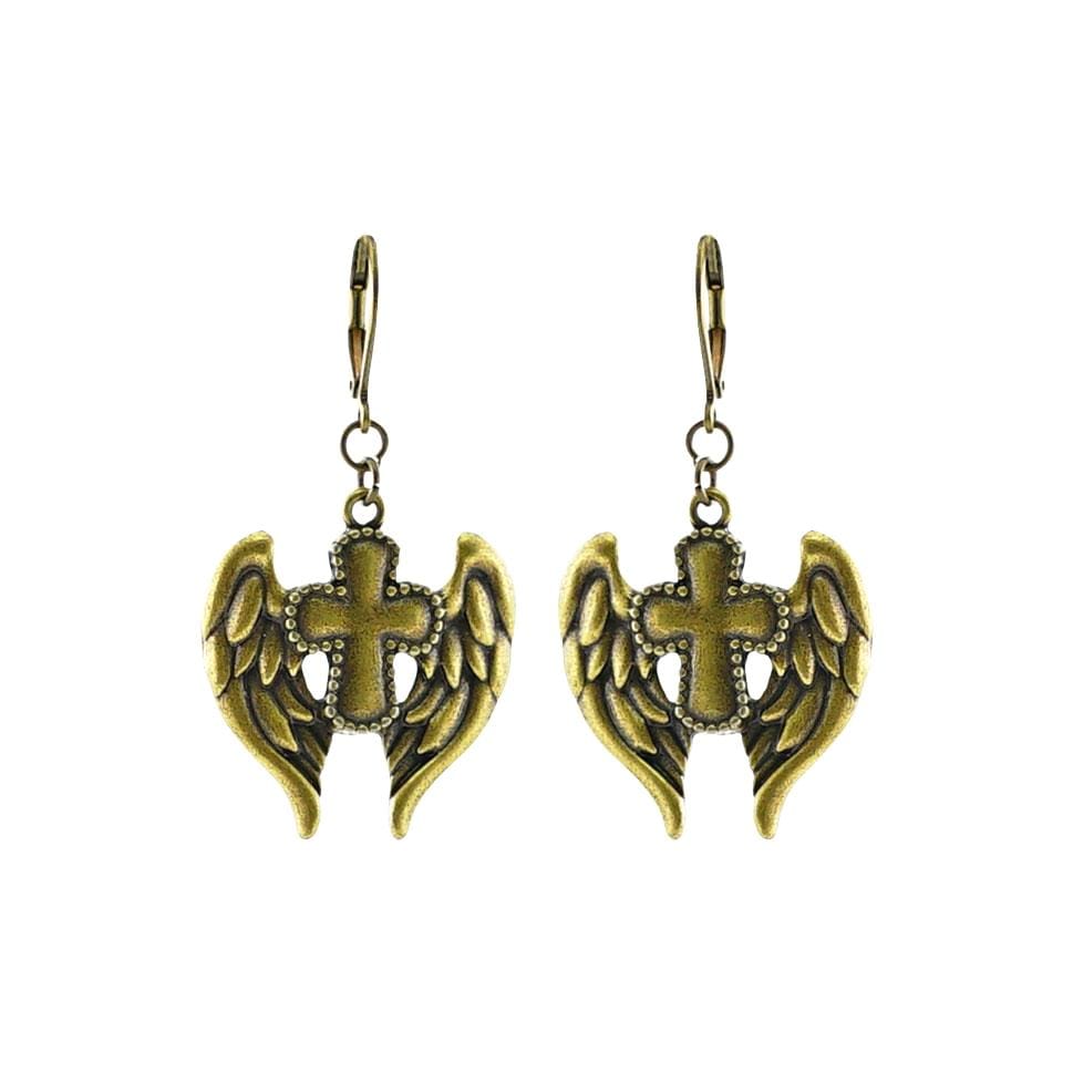 Brass Earrings w/ Cross