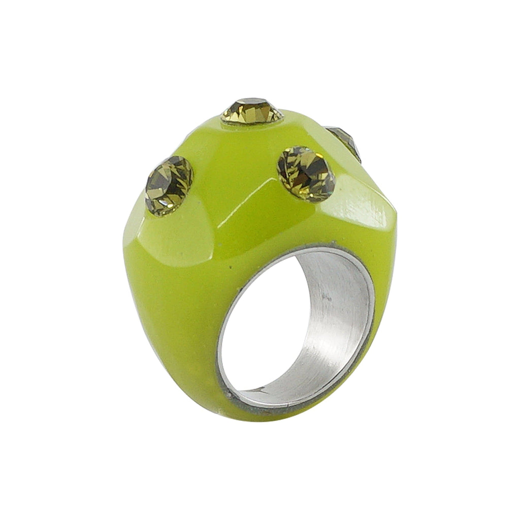 Green Resin Ring w/ Crystals