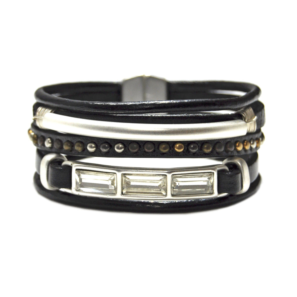 Black & Silver Bracelet with Crystals