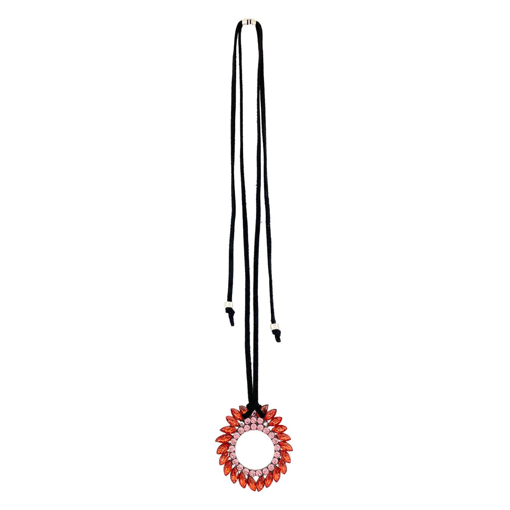 Black Necklace w/ Red Crystals Pendant