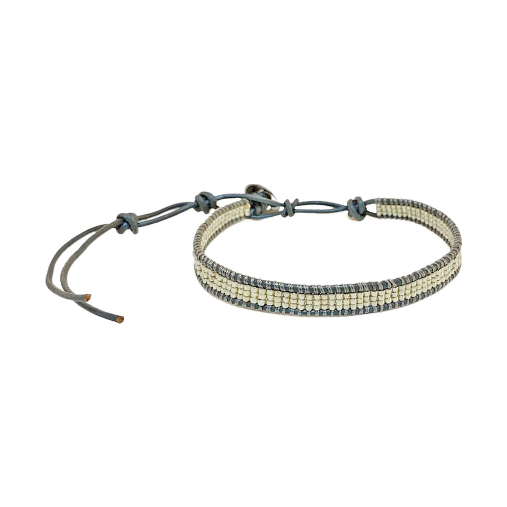 Grey Leather Bracelet w/ Miyuki Beads
