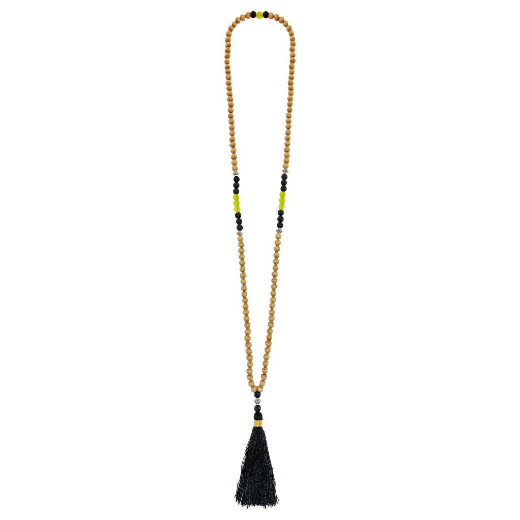 Wood Necklace w/ Black Tassel